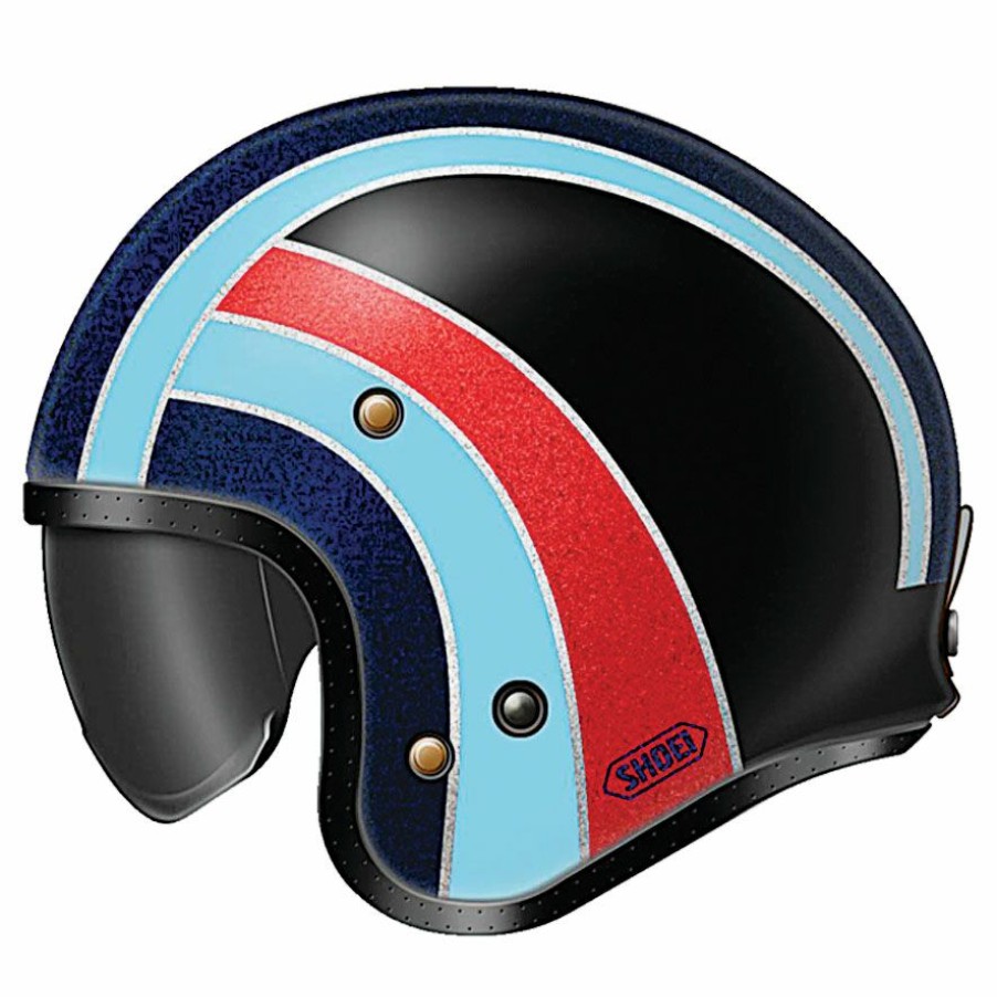 Helmets * | Shoei J-O Nostalgia Black/Red/Blue Open Face Helmet