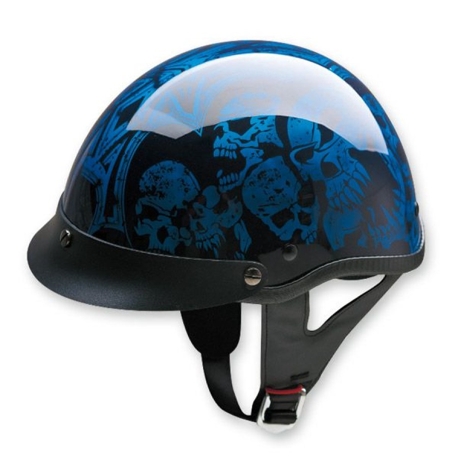 Helmets * | Hci-100 Designer Screaming Skulls Blue Half Helmet