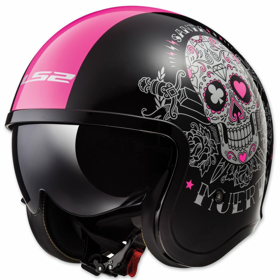 Helmets * | Ls2 Spitfire Pink Muerte Gloss Black Open Face Helmet