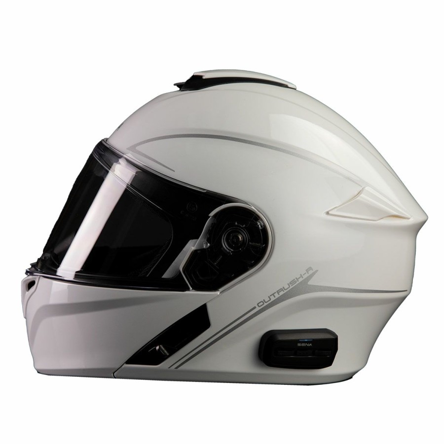 Helmets * | Sena Technologies Outrush R Bluetooth Glossy White Modular Helmet