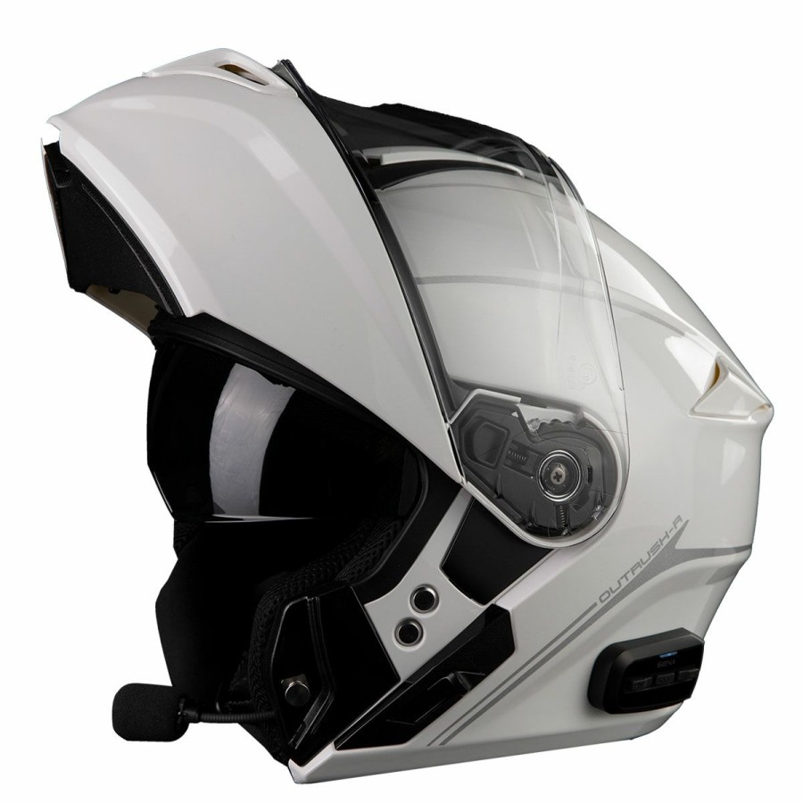 Helmets * | Sena Technologies Outrush R Bluetooth Glossy White Modular Helmet