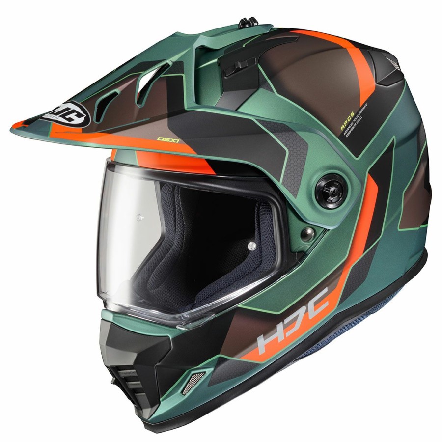 Helmets * | Hjc Green/Orange/Brown Ds-X1 Synergy Dual Sport Helmet