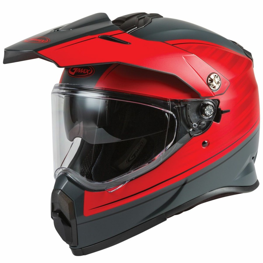 Helmets * | Gmax At-21 Raley Matte Gray/Red Dual Sport Helmet