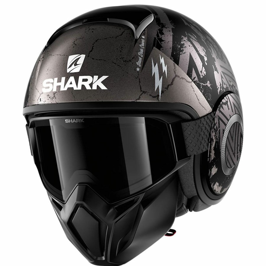 Helmets * | Shark Street Drak Crower Black/Dark Gray/Silver Open Face Helmet