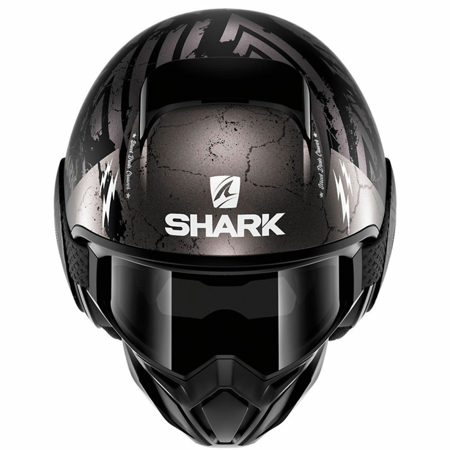 Helmets * | Shark Street Drak Crower Black/Dark Gray/Silver Open Face Helmet