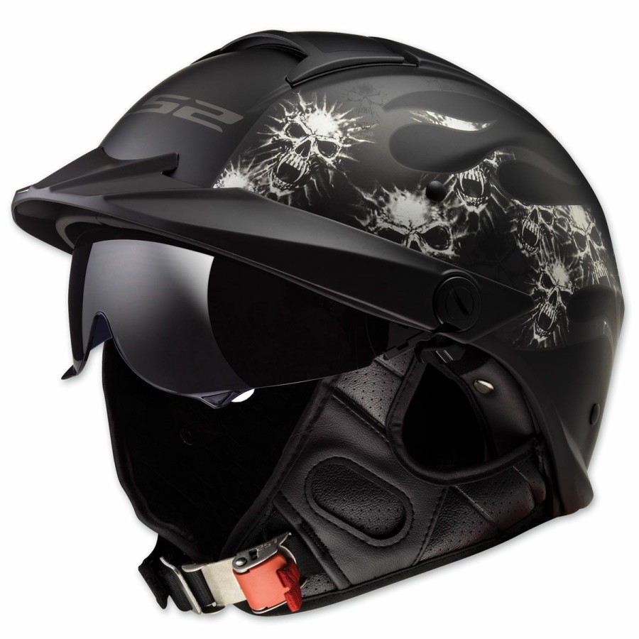 Helmets * | Ls2 Rebellion Bones Matte Black Half Helmet