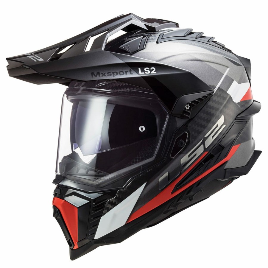 Helmets * | Ls2 Explorer Carbon Frontier Matte Titanium/Red Dual Sport Helmet