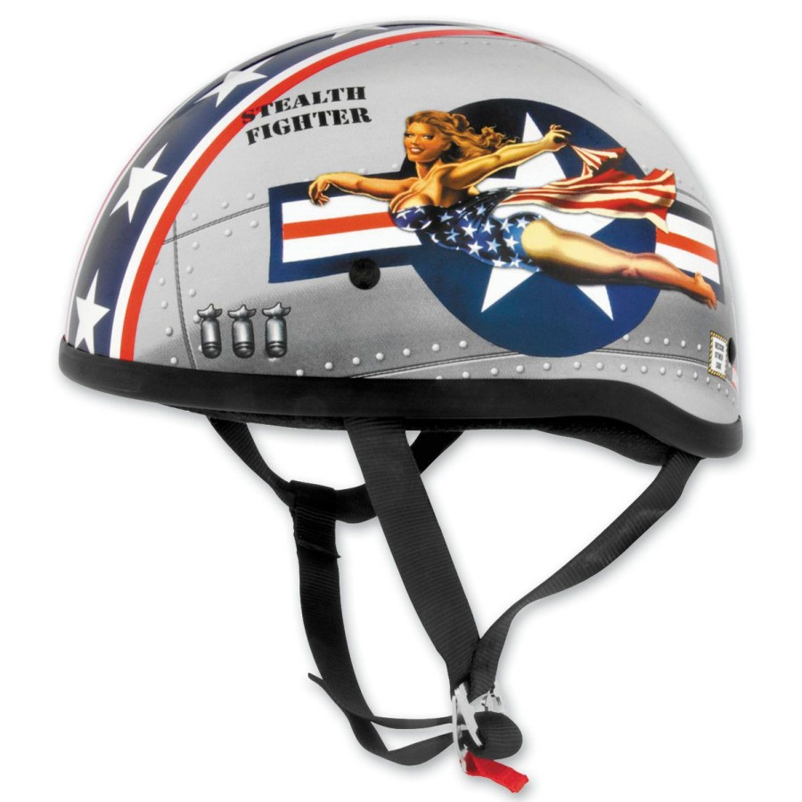 Helmets * | Skid Lid Original Bomber Pinup Silver Half Helmet