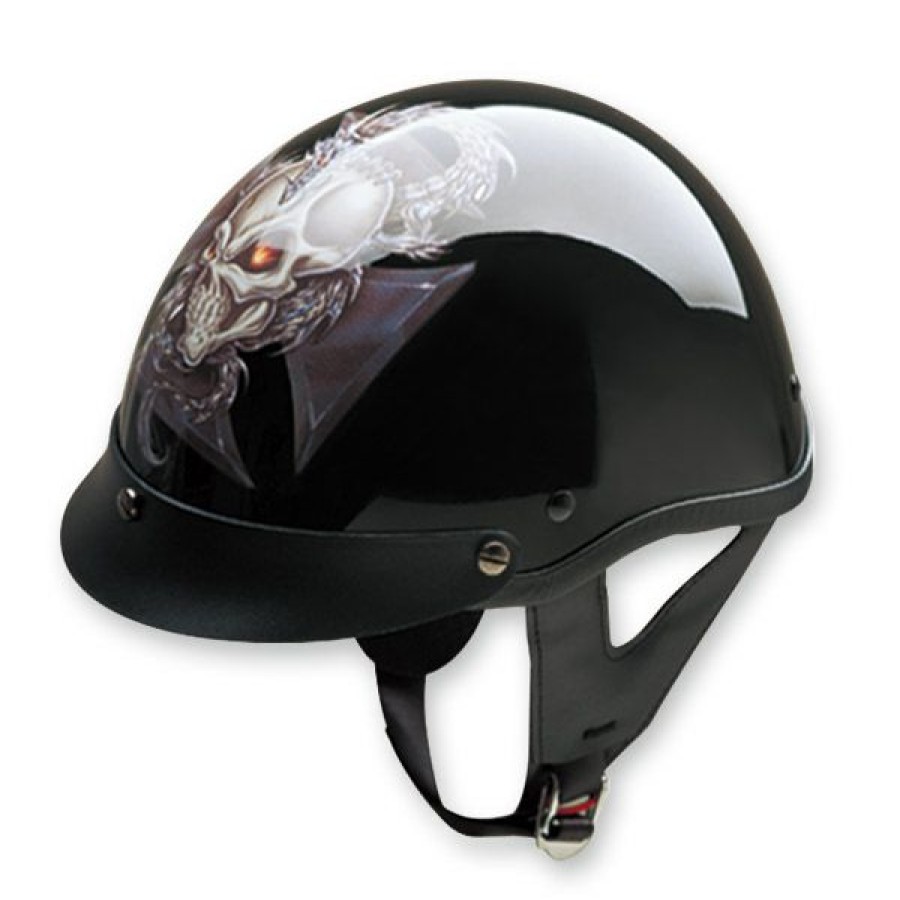 Helmets * | Hci-100 Designer Dragon Cross Black Half Helmet