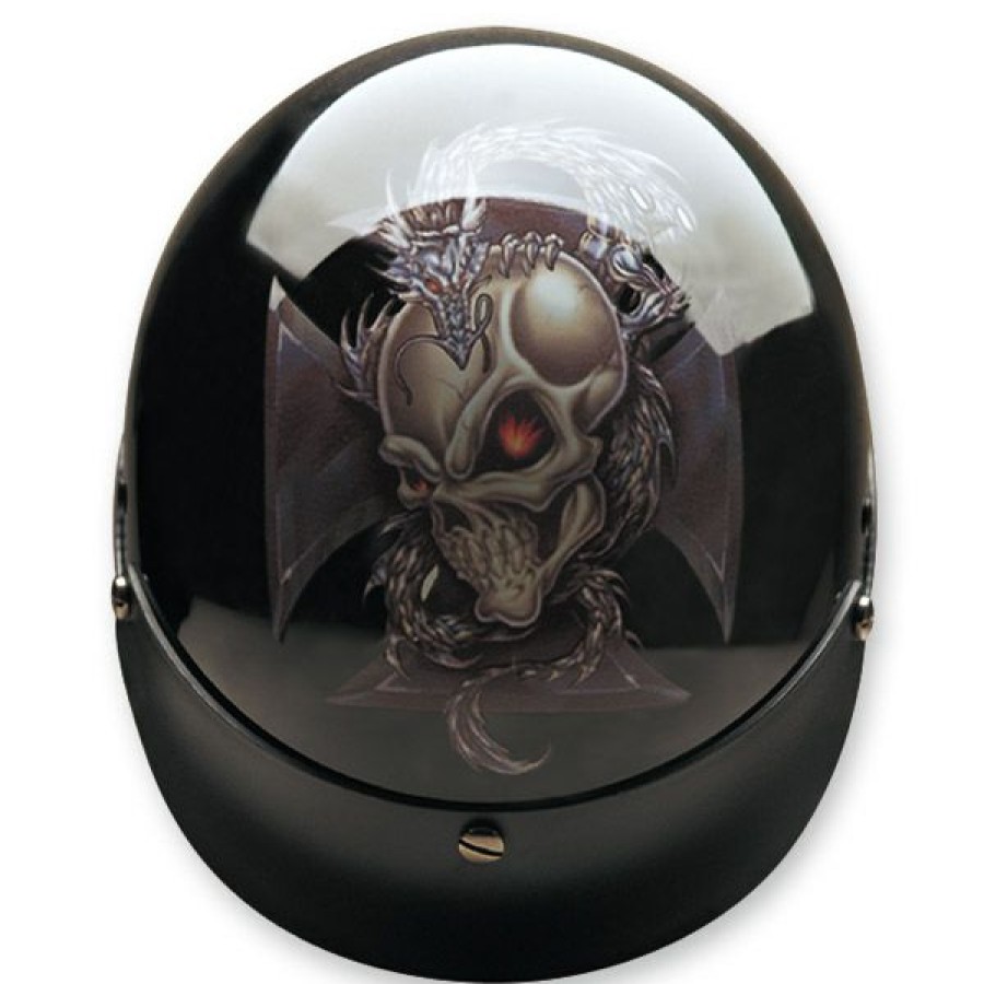 Helmets * | Hci-100 Designer Dragon Cross Black Half Helmet