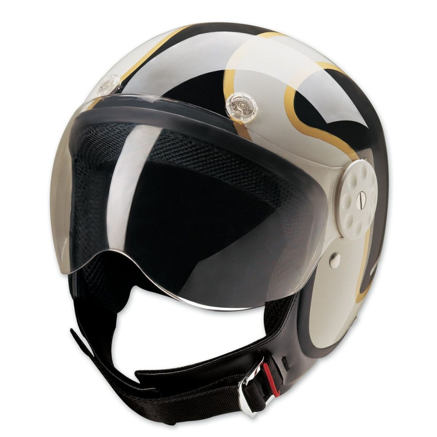 Helmets * | Hci-15 Stripe Black And Gold Open Face Helmet