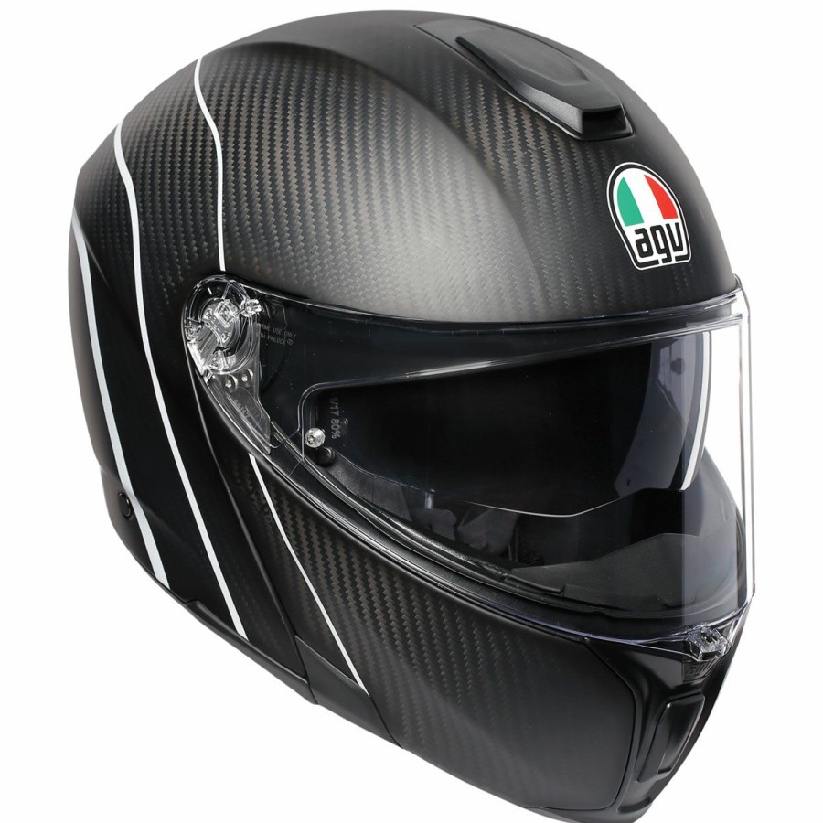 Helmets * | Agv Sport Modular Refractive Carbon/Silver Helmet