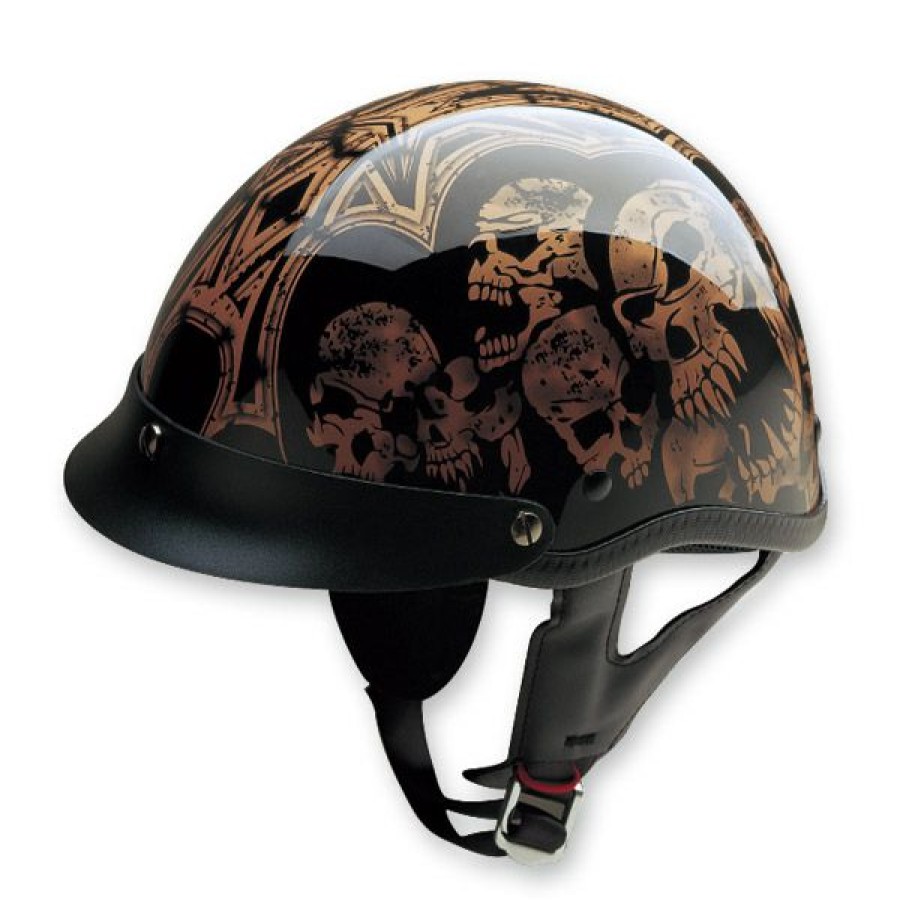 Helmets * | Hci-100 Designer Screaming Skulls Gold Half Helmet