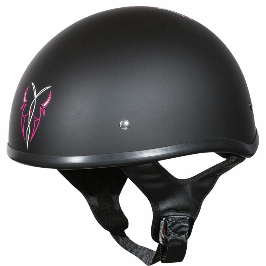 Helmets * | Street & Steel Rebel Open Road Matte Black/Pink Half Helmet