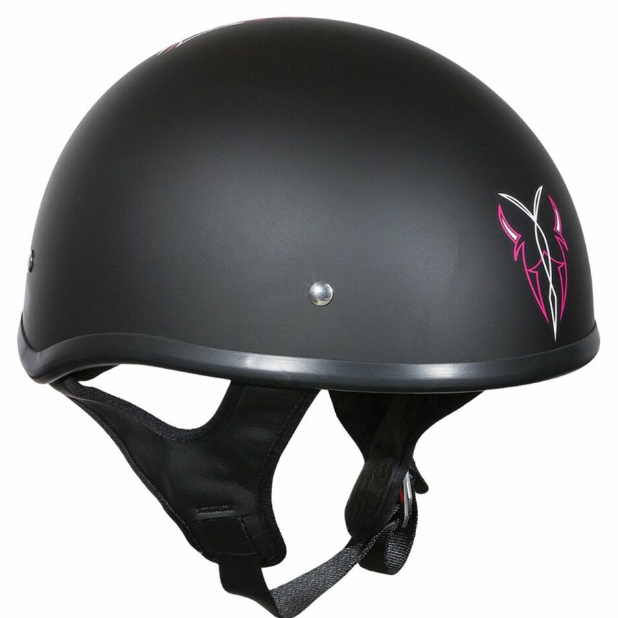 Helmets * | Street & Steel Rebel Open Road Matte Black/Pink Half Helmet