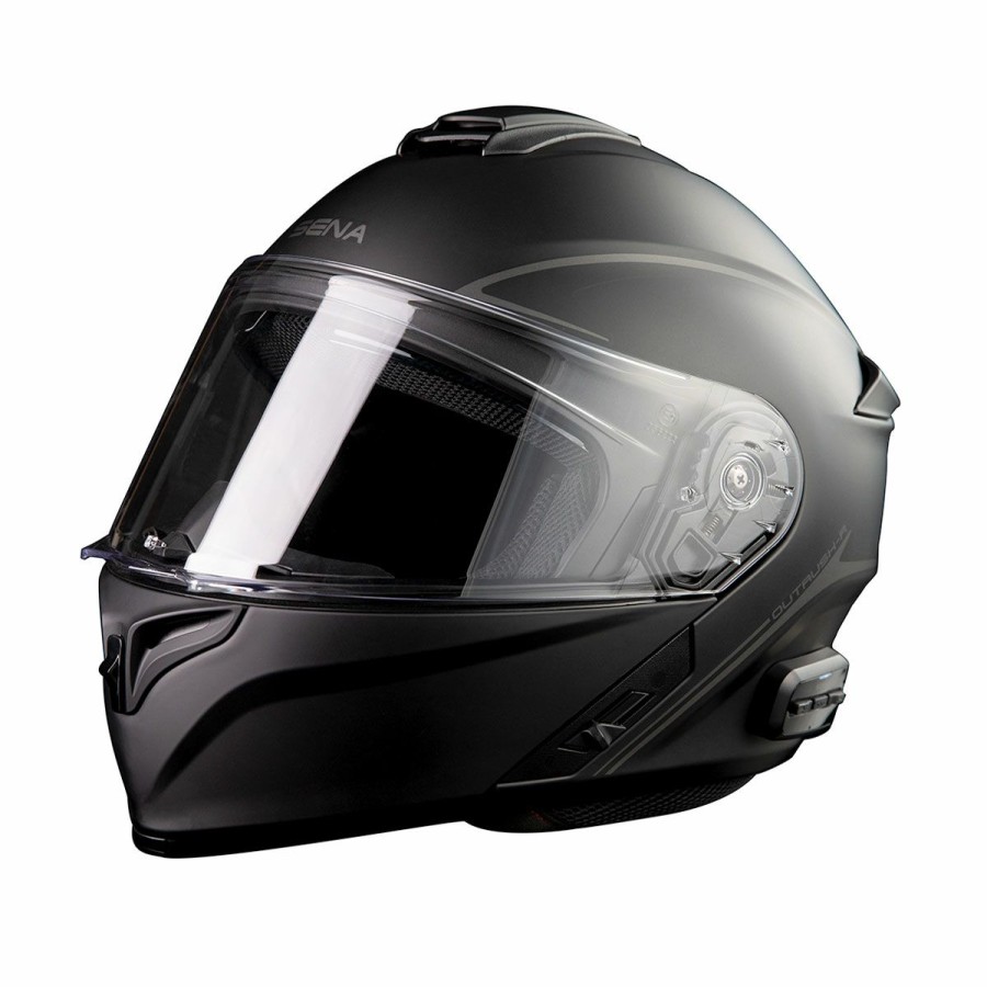 Helmets * | Sena Technologies Matte Black Outrush R Bluetooth Modular Helmet