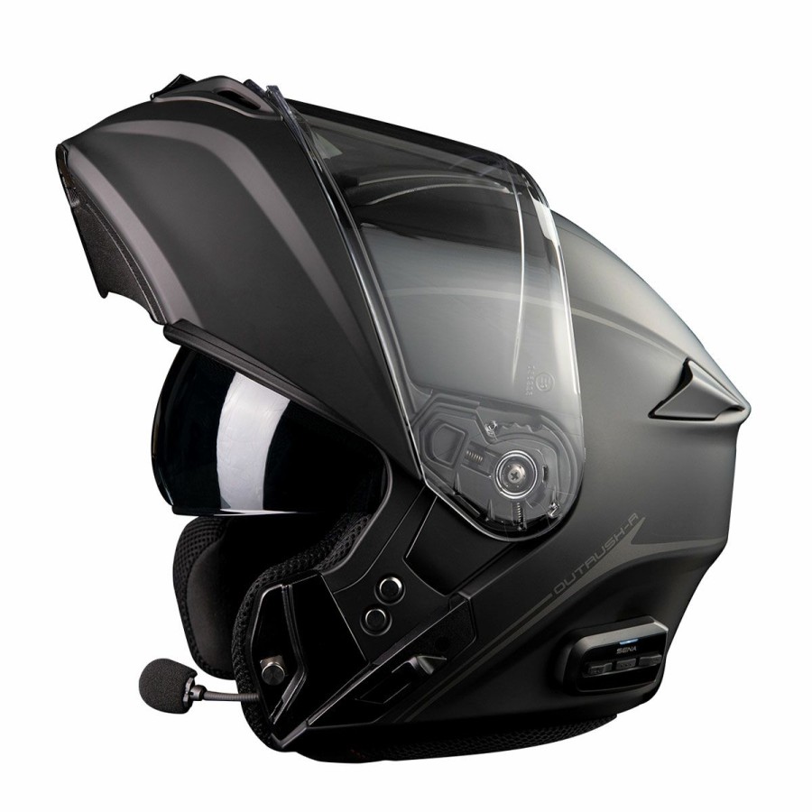 Helmets * | Sena Technologies Matte Black Outrush R Bluetooth Modular Helmet