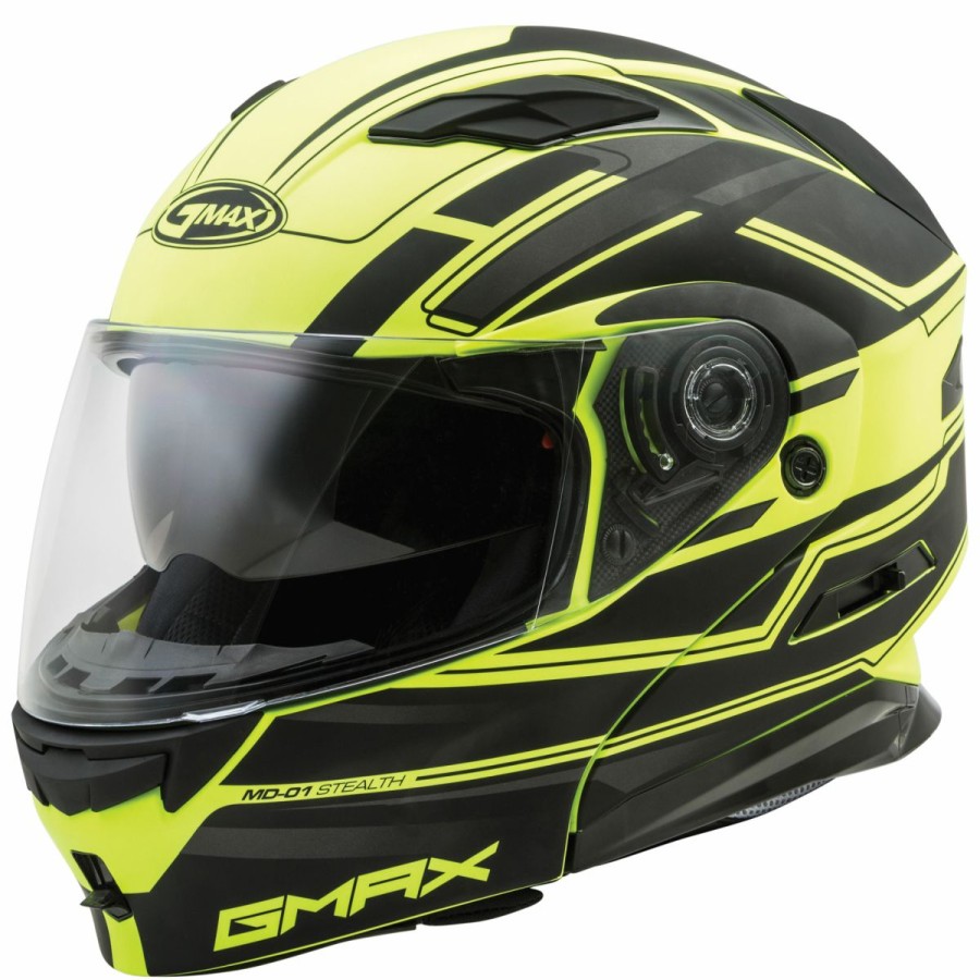 Helmets * | Gmax Md-01 Stealth Black/Hi-Viz Yellow Modular Helmet