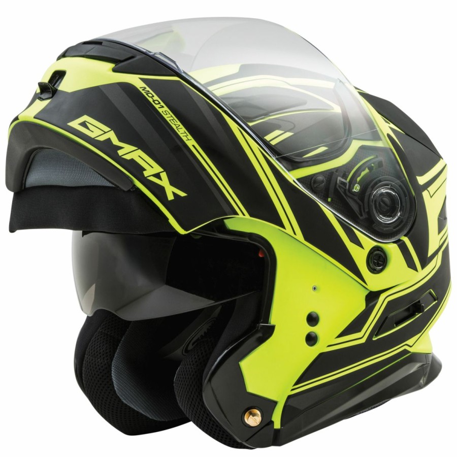 Helmets * | Gmax Md-01 Stealth Black/Hi-Viz Yellow Modular Helmet