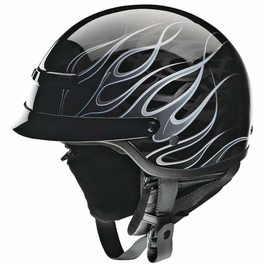 Helmets * | Z1R Nomad Hellfire Gloss Black/Silver Half Helmet