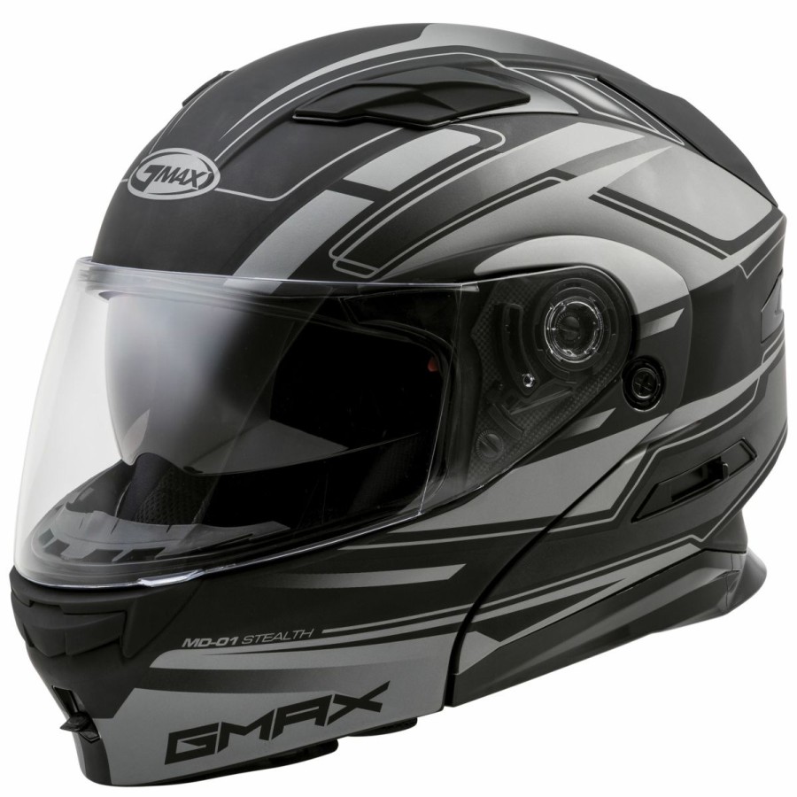 Helmets * | Gmax Md-01 Stealth Black/Silver Modular Helmet