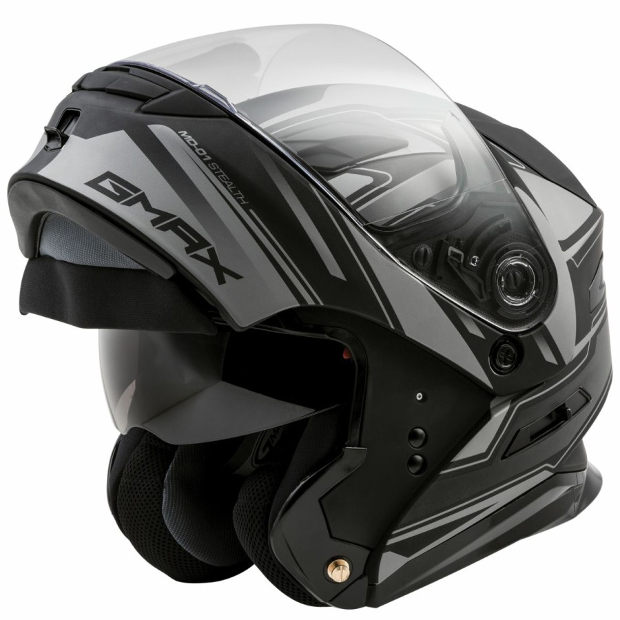 Helmets * | Gmax Md-01 Stealth Black/Silver Modular Helmet