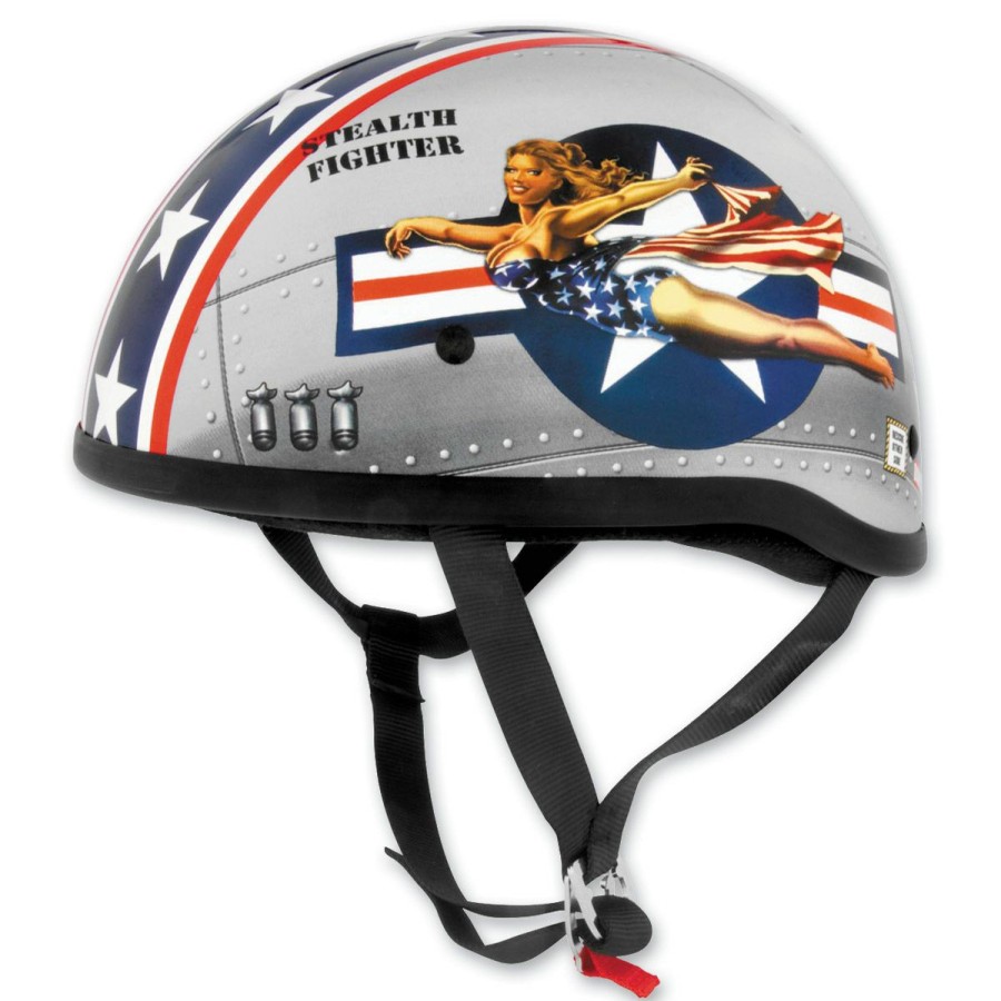 Helmets * | Skid Lid Original Bomber Pinup Silver Half Helmet