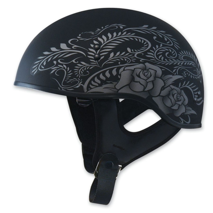 Helmets * | Gmax Hh-65 Naked Rose Flat Black/Silver Half Helmet