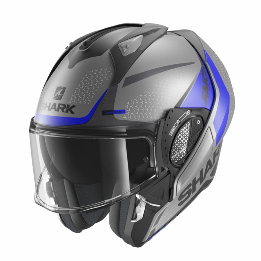 Helmets * | Shark Matte Grey/Blue/Black Evo Gt Encke Modular Helmet