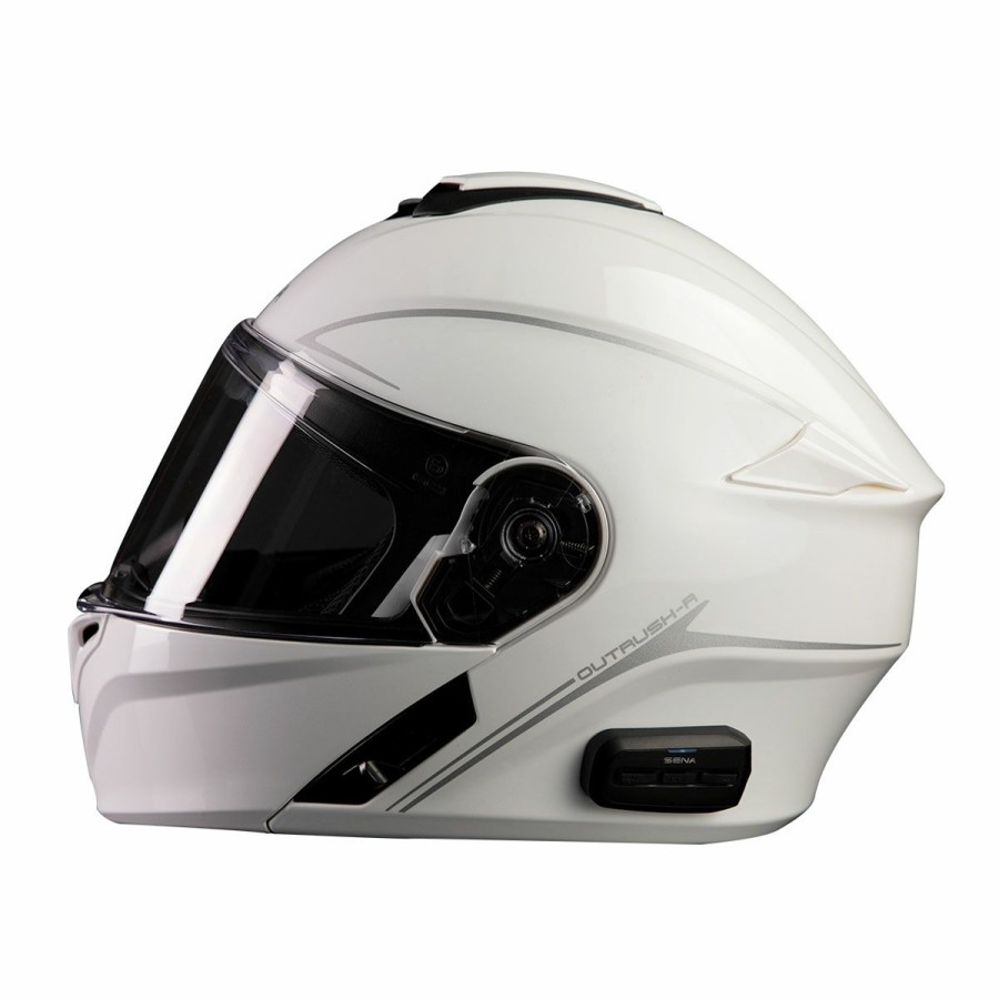 Helmets * | Sena Technologies White Outrush R Bluetooth Modular Helmet