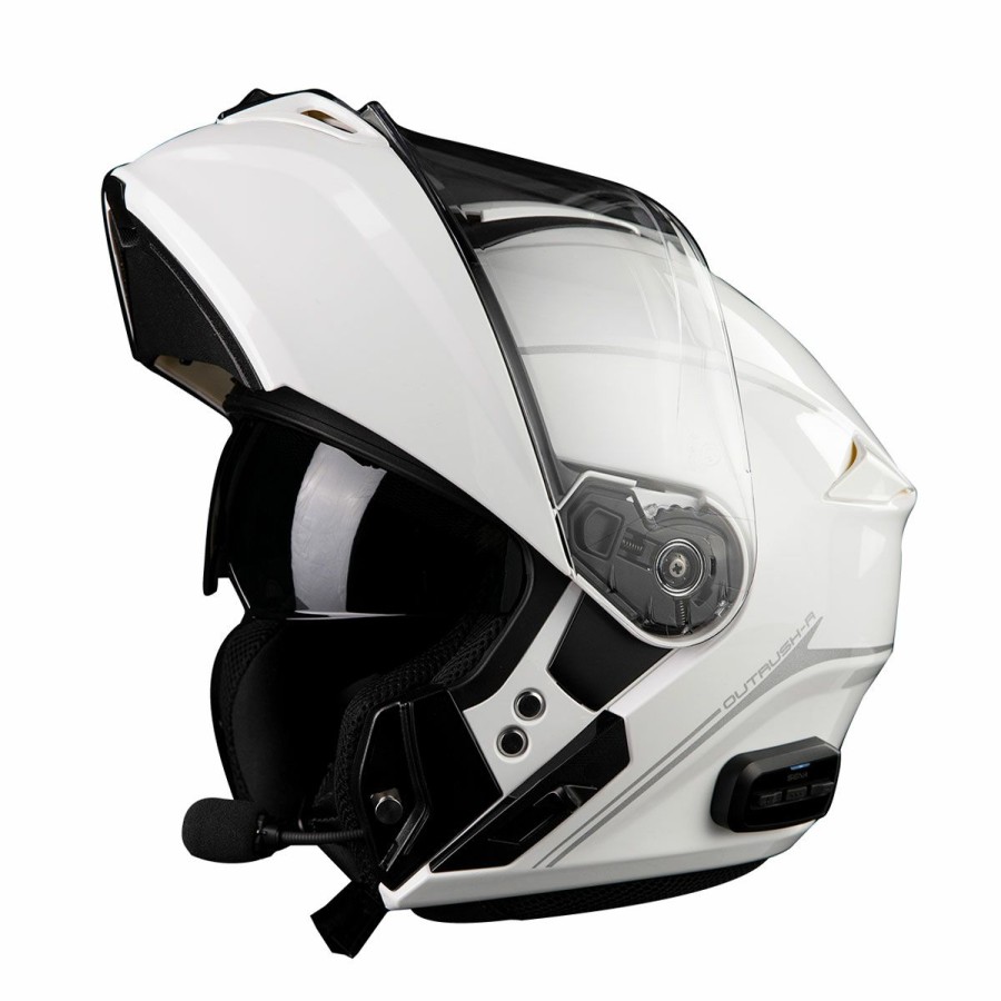 Helmets * | Sena Technologies White Outrush R Bluetooth Modular Helmet