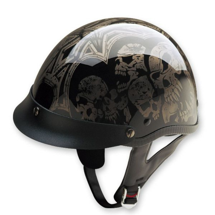 Helmets * | Hci-100 Designer Screaming Skulls Silver Half Helmet