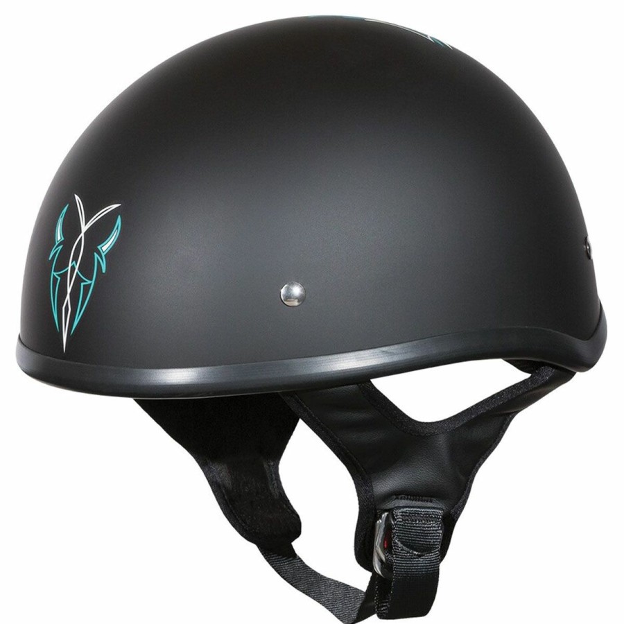 Helmets * | Street & Steel Rebel Open Road Matte Black/Cyan Half Helmet