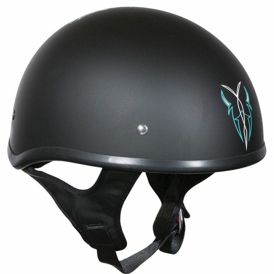 Helmets * | Street & Steel Rebel Open Road Matte Black/Cyan Half Helmet