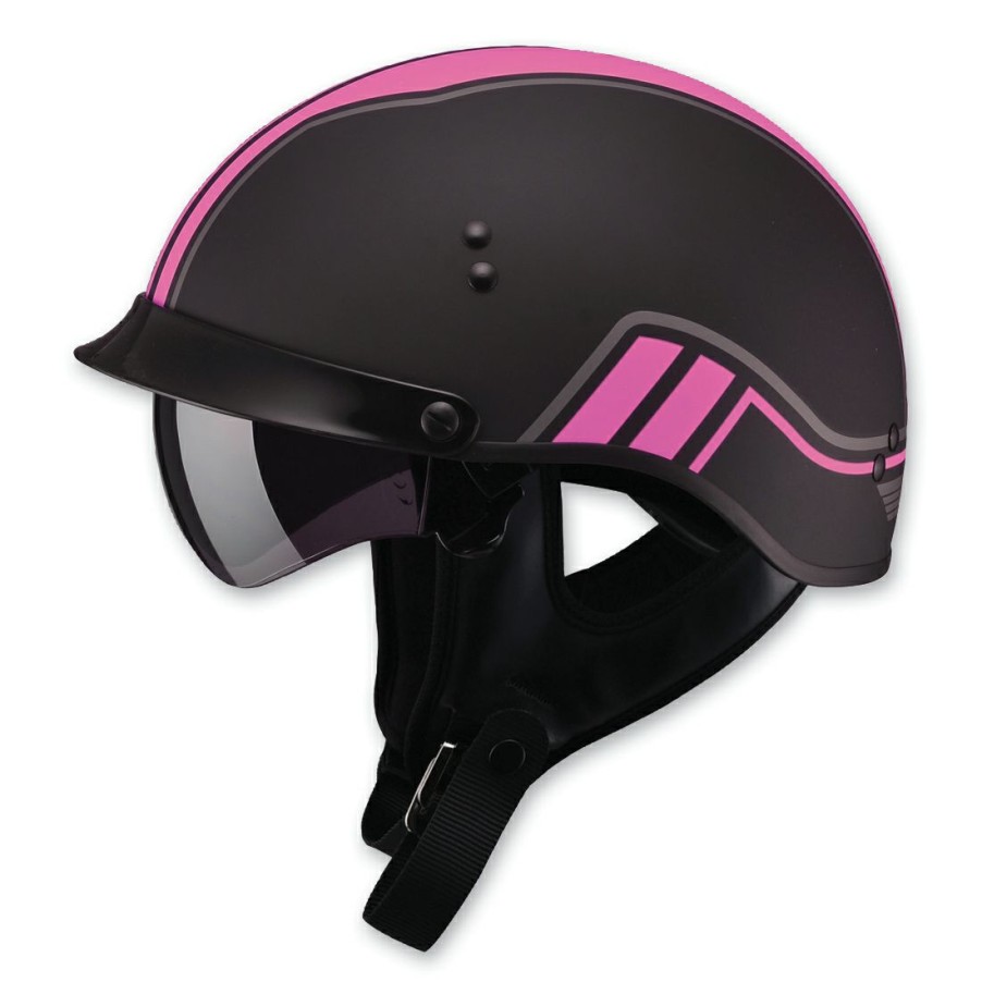 Helmets * | Gmax Hh-65 Full Dressed Twin Flat Black/Pink Half Helmet