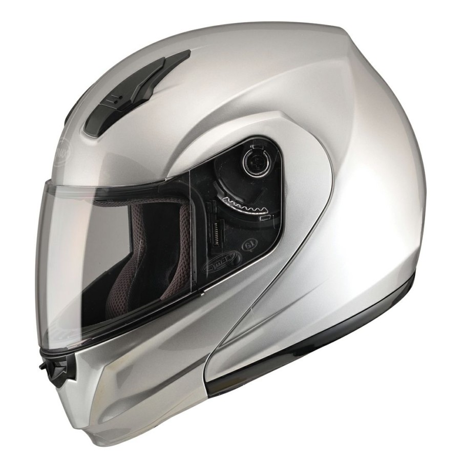 Helmets * | Gmax Md04 Metallic Silver Modular Helmet