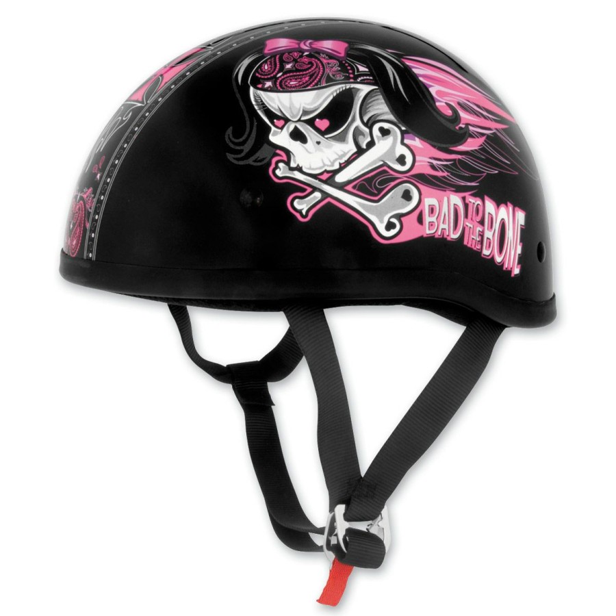 Helmets * | Skid Lid Original Bad To The Bone Black And Pink Half Helmet