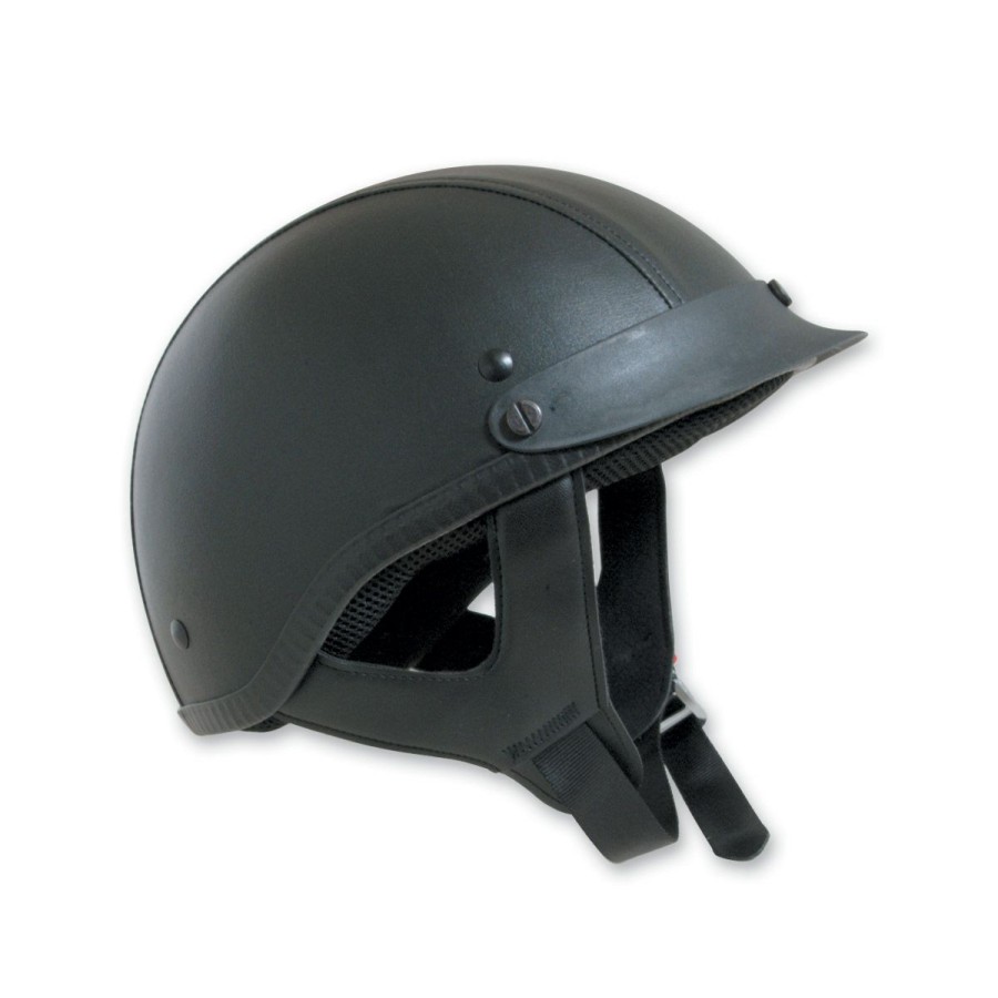 Helmets * | Hci-100 Designer Leather Black Half Helmet