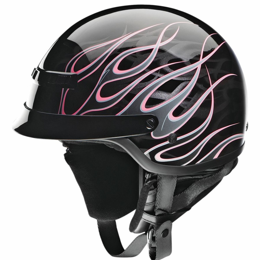 Helmets * | Z1R Nomad Hellfire Gloss Black/Pink Half Helmet