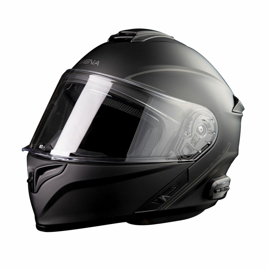 Helmets * | Sena Technologies Matte Black Outrush R Bluetooth Modular Helmet